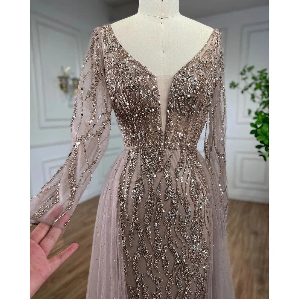 Lilac Mermaid Evening Dresses Luxury Dubai Long Sleeves LA71629A - SERENE HILL