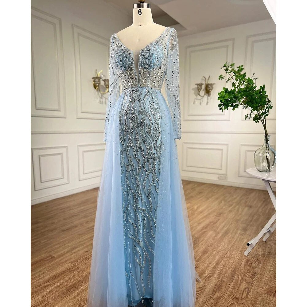Lilac Mermaid Evening Dresses Luxury Dubai Long Sleeves LA71629A - SERENE HILL