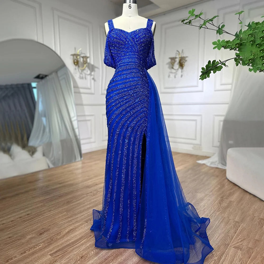 Serene Hill Arabic Caramel Mermaid High Split Elegant Beaded Luxury Evening Dresses Gowns 2025 For Woman Party LA71679 - SERENE HILL