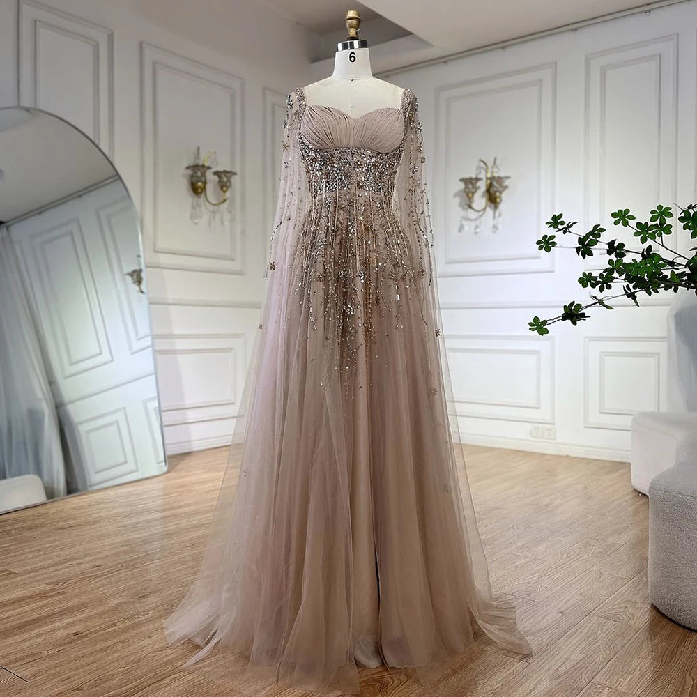 Champagne Dubai Evening Dresses Luxury Women Wedding Party Gown LA72390 - SERENE HILL