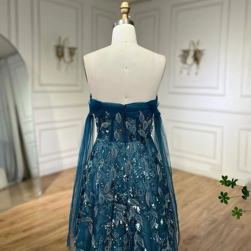 Luxury Arabic Green A-Line Elegant Long Evening Dress LA72520 - SERENE HILL