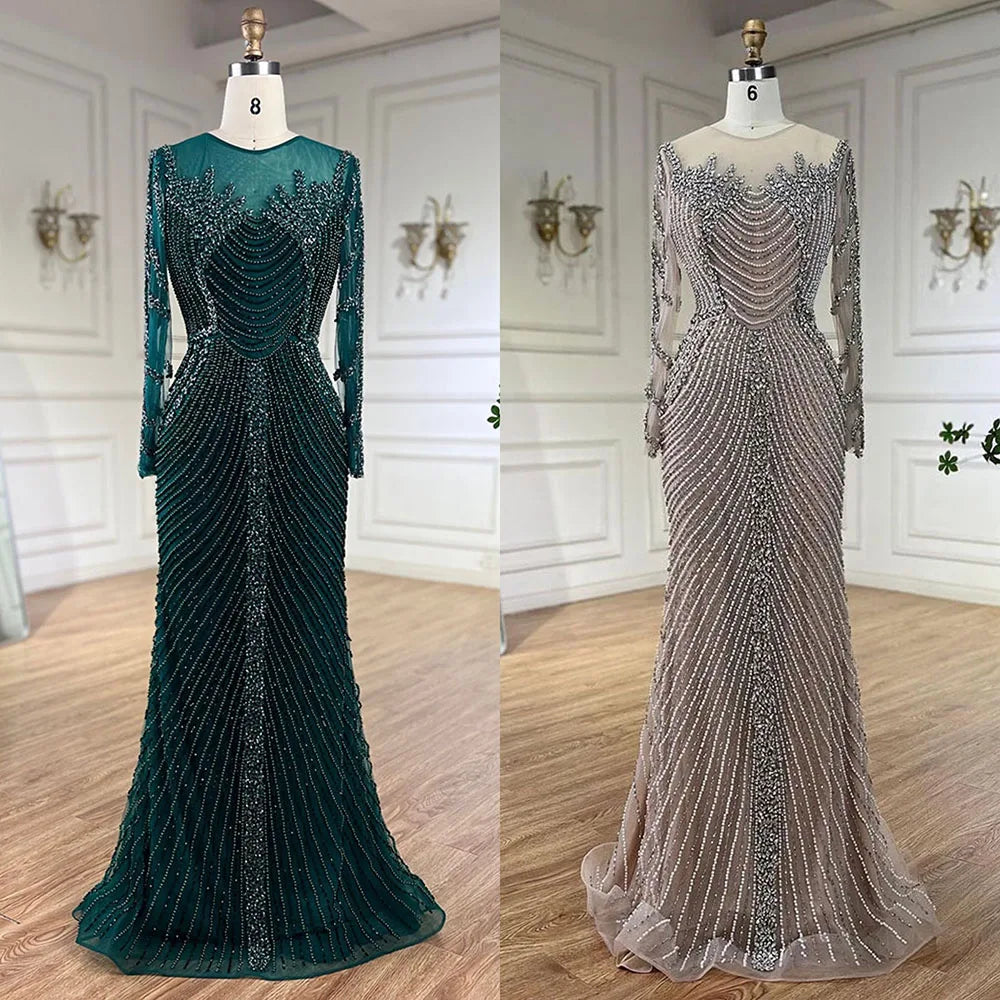 Muslim Elegant Crystal Pearls Evening Dresses With Long Sleeve LA72478 - SERENE HILL