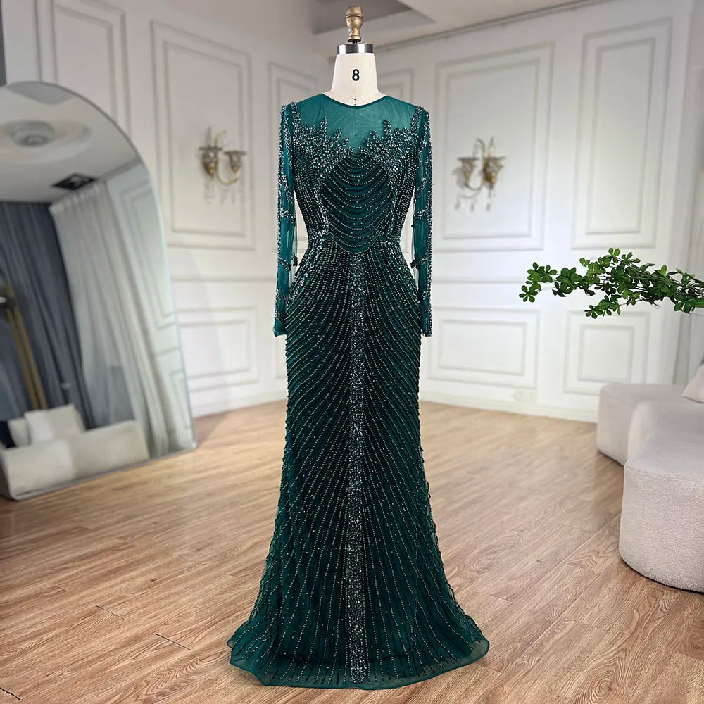 Muslim Elegant Crystal Pearls Evening Dresses With Long Sleeve LA72478 - SERENE HILL