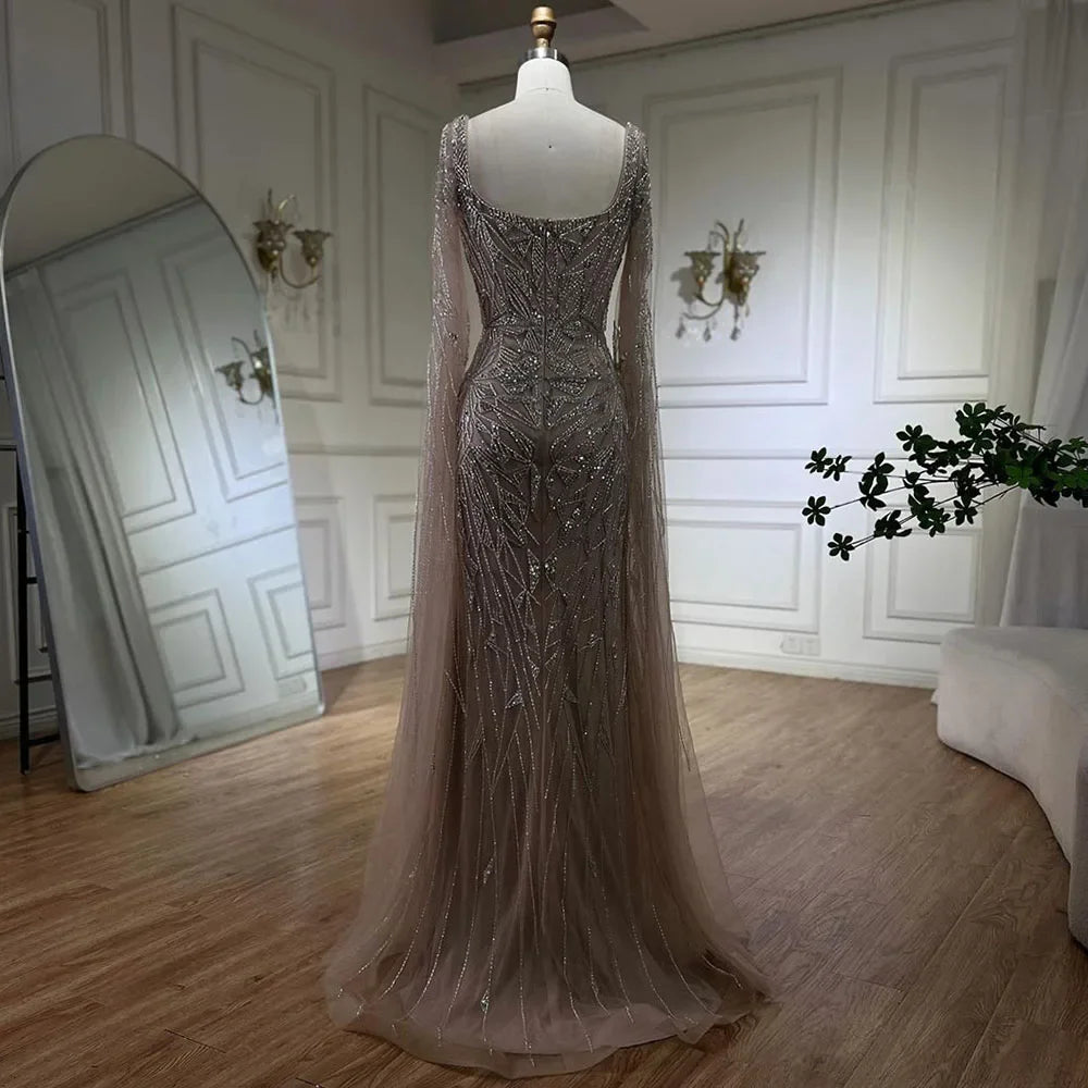 Nude Pink Luxury Evening Dresses with Cape Sleeves LA72261 - SERENE HILL