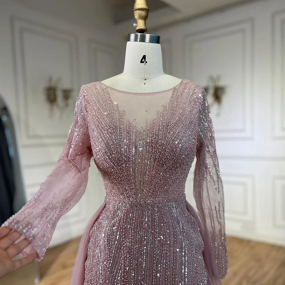 Serene Hill Arabic Pink With Overskirt Mermaid Beaded Evening Dresses Luxury Gowns 2025 for Women&