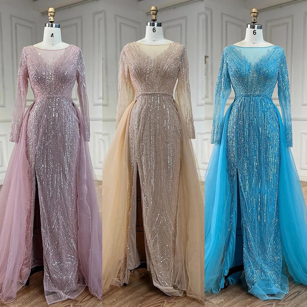Serene Hill Arabic Pink With Overskirt Mermaid Beaded Evening Dresses Luxury Gowns 2025 for Women&
