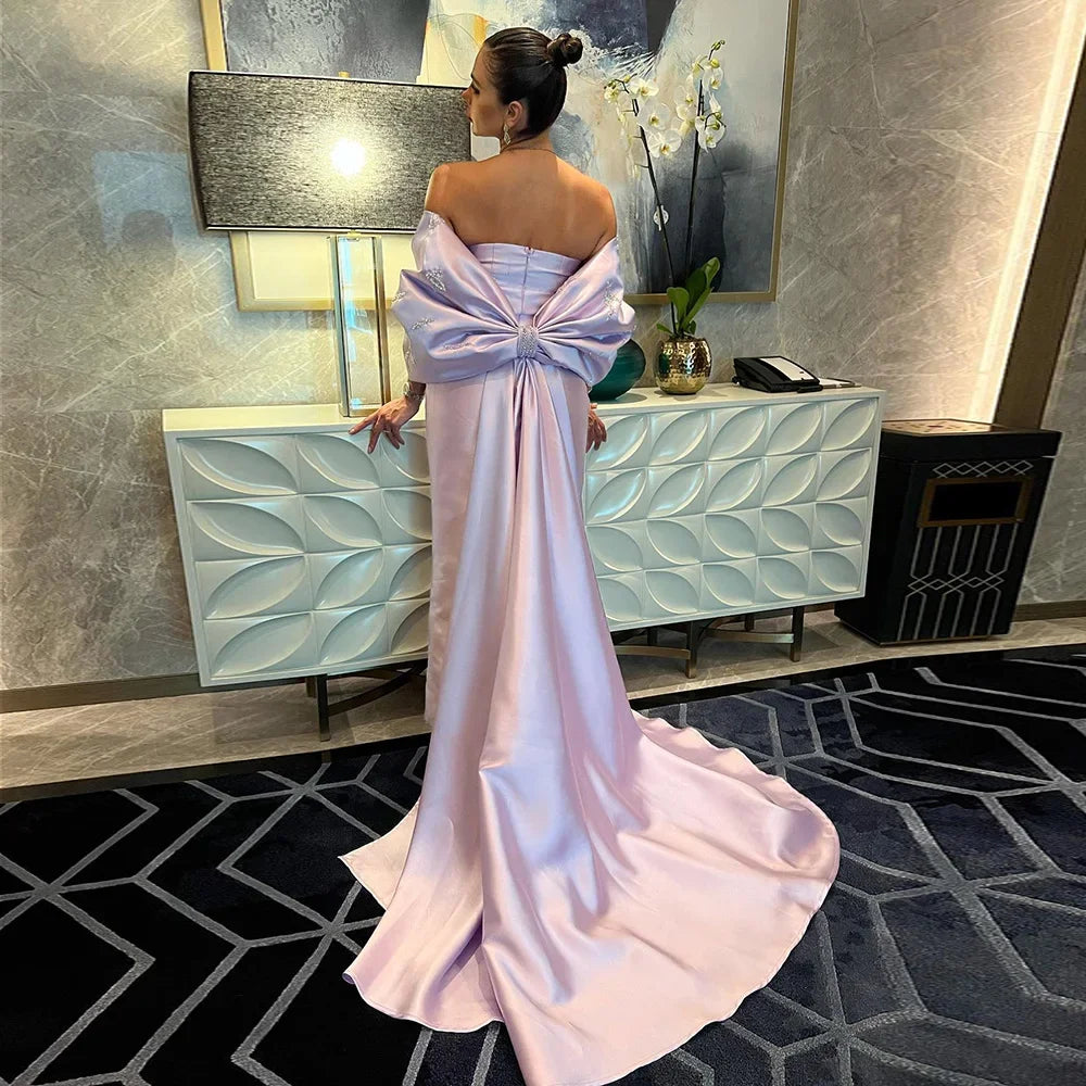 Serene Hill Arabic Purple Mermaid Satin With Jacket Beaded Evening Dresses Gowns 2025 For Women Wedding Party LA71897 - SERENE HILL