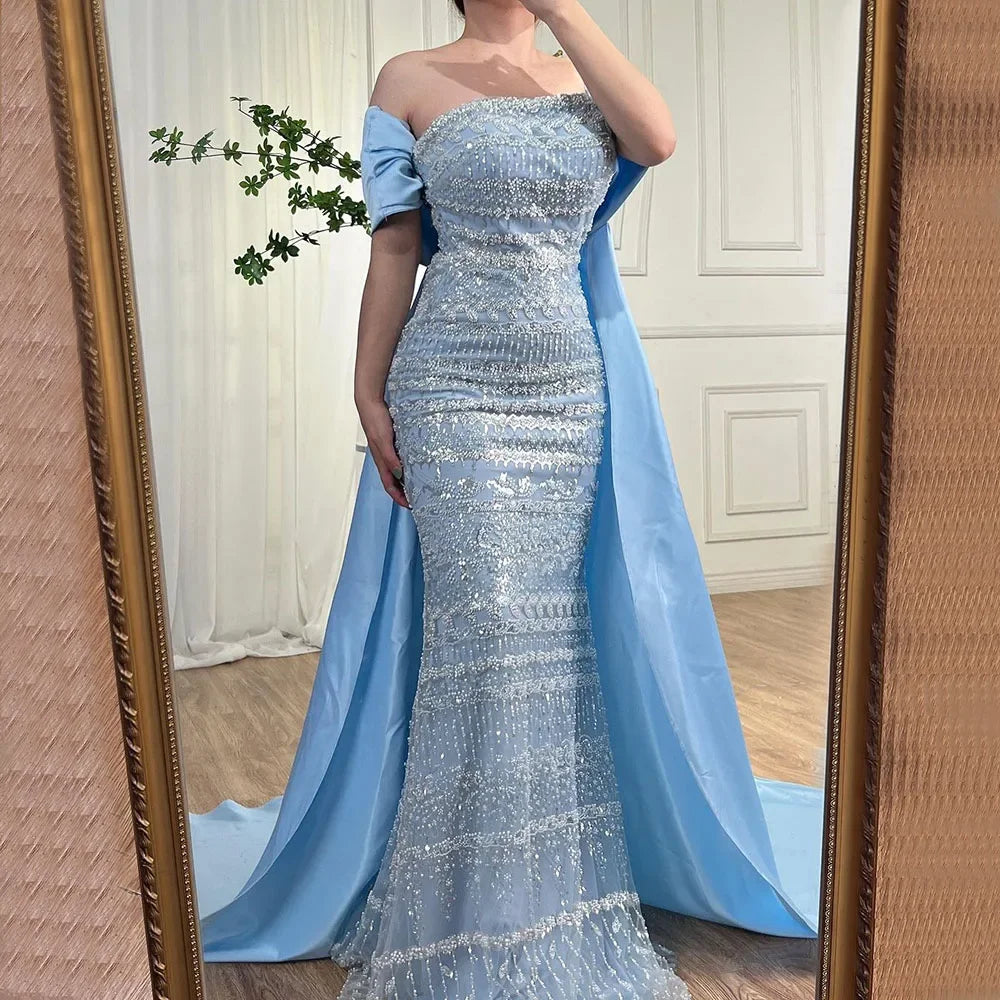 Luxury Dubai Sage Green Evening Dresses with Cape LA72126 - SERENE HILL