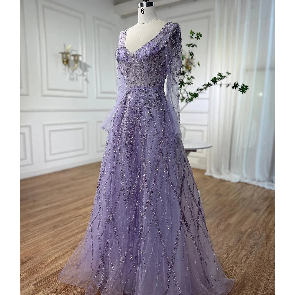 Serene Hill Arabic Turquoise A Line Sweetheart Long Sleeves Beaded Evening Dresses Gowns for Women Party 2025 LA71793 - SERENE HILL