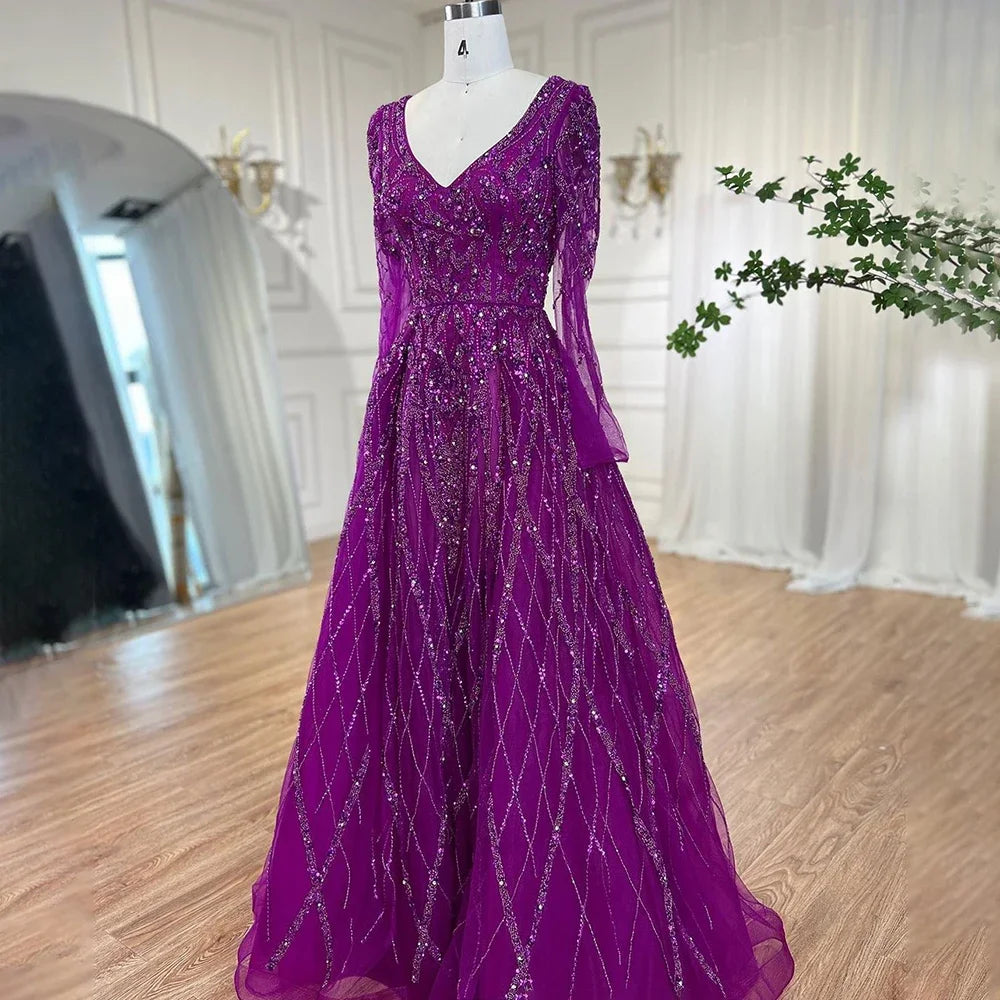 Serene Hill Arabic Turquoise A Line Sweetheart Long Sleeves Beaded Evening Dresses Gowns for Women Party 2025 LA71793 - SERENE HILL