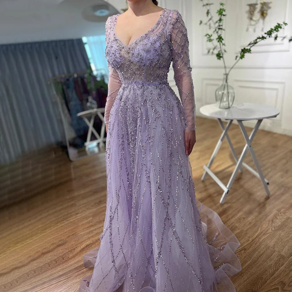 Serene Hill Arabic Turquoise A Line Sweetheart Long Sleeves Beaded Evening Dresses Gowns for Women Party 2025 LA71793 - SERENE HILL