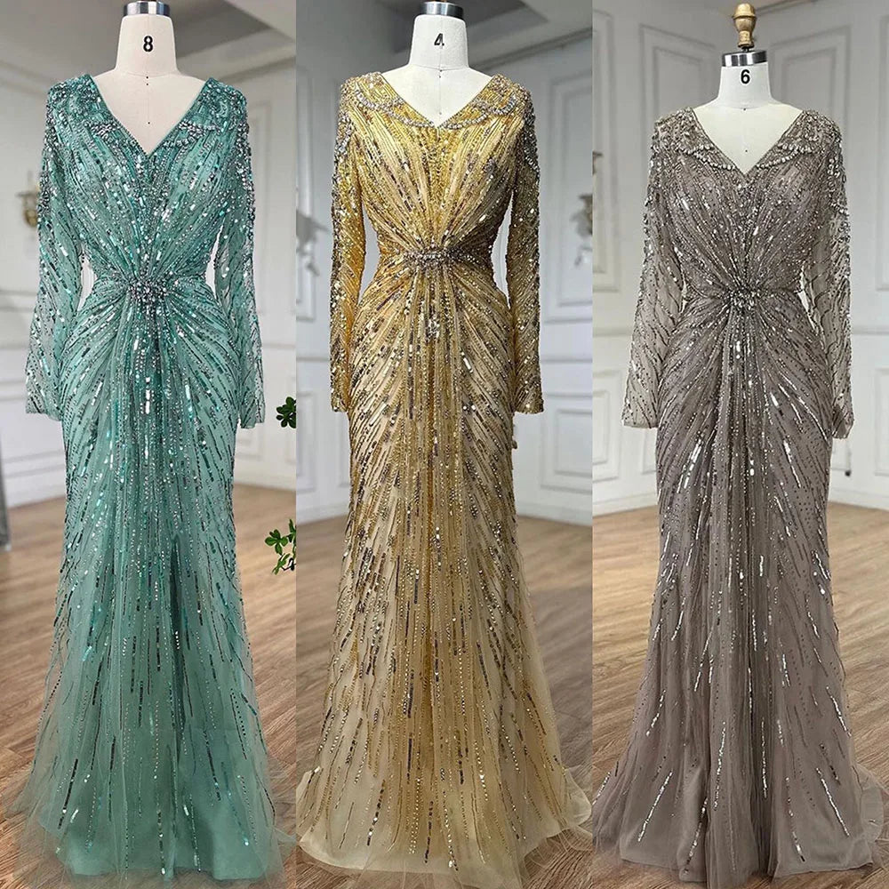 Luxury Designer Arabic Turquoise Mermaid Split Evening Dresses Gowns With LA72007 - SERENE HILL