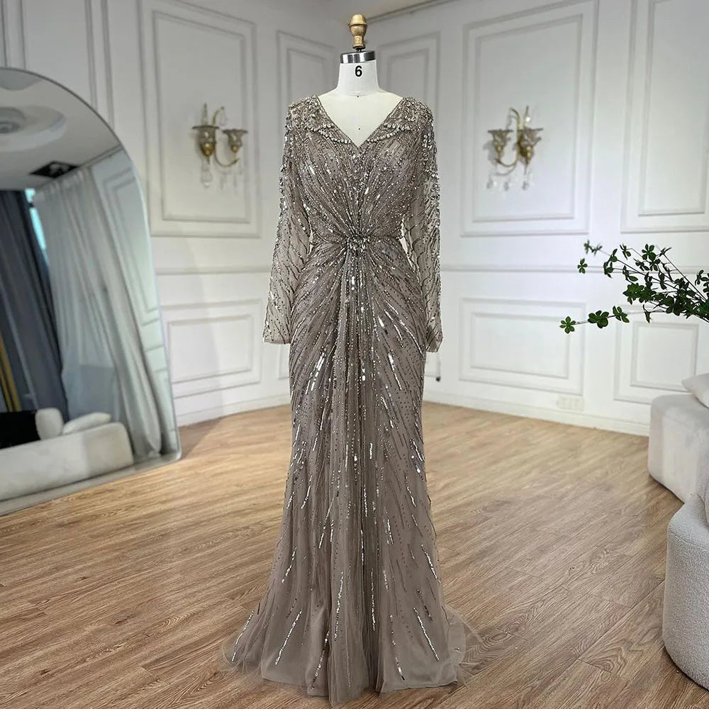 Luxury Designer Arabic Turquoise Mermaid Split Evening Dresses Gowns With LA72007 - SERENE HILL