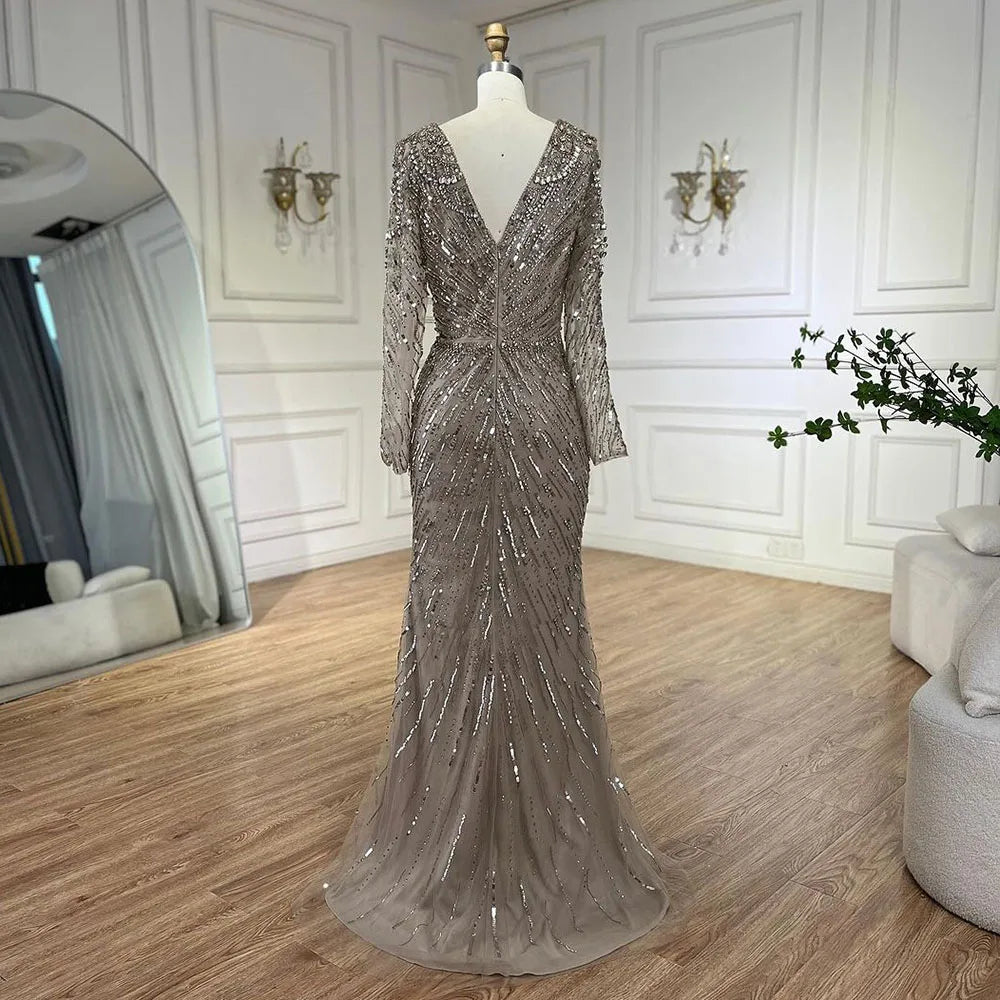 Luxury Designer Arabic Turquoise Mermaid Split Evening Dresses Gowns With LA72007 - SERENE HILL