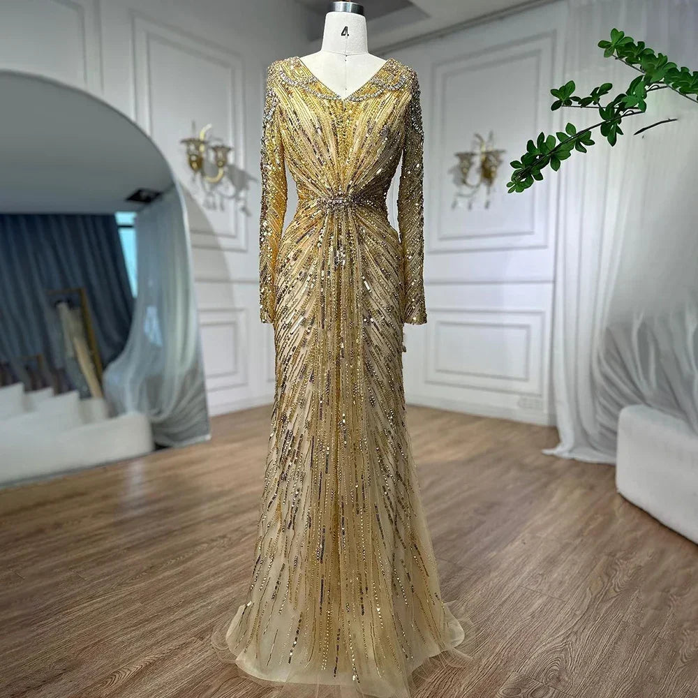 Luxury Designer Arabic Turquoise Mermaid Split Evening Dresses Gowns With LA72007 - SERENE HILL