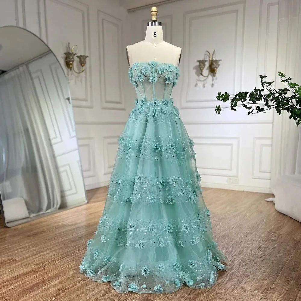 Serene Hill Arabic Turquoise Appliques Elegant A Line Long Evening Dresses Gowns for Women Wedding Party 2025 LA72445 mint / 4