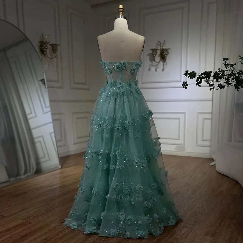 Serene Hill Arabic Turquoise Appliques Elegant A Line Long Evening Dresses Gowns for Women Wedding Party 2025 LA72445 - SERENE HILL