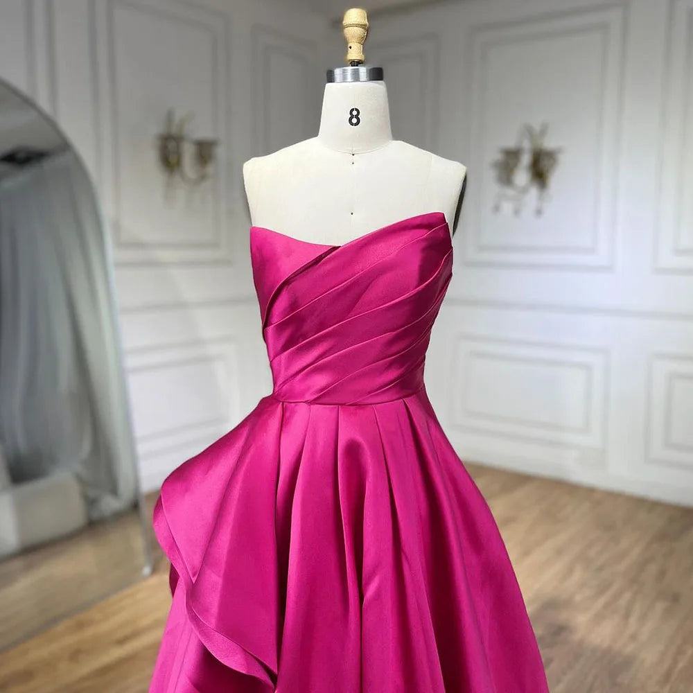 Serene Hill Arabic fuchsia A Line Elegant Satin Evening Dresses Gowns For Women Wedding Party 2025 LA72313 - SERENE HILL