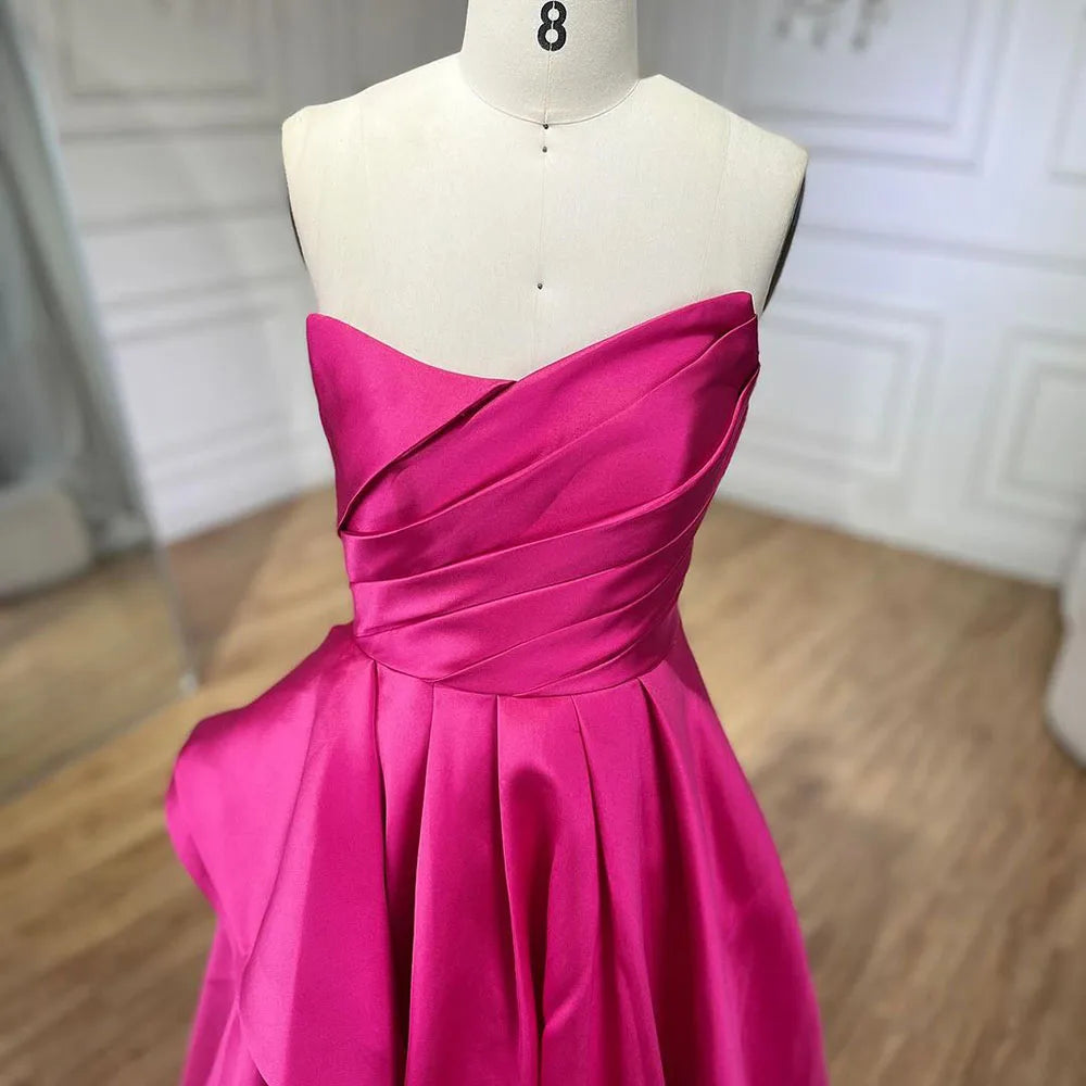 Serene Hill Arabic fuchsia A Line Elegant Satin Evening Dresses Gowns For Women Wedding Party 2025 LA72313 - SERENE HILL