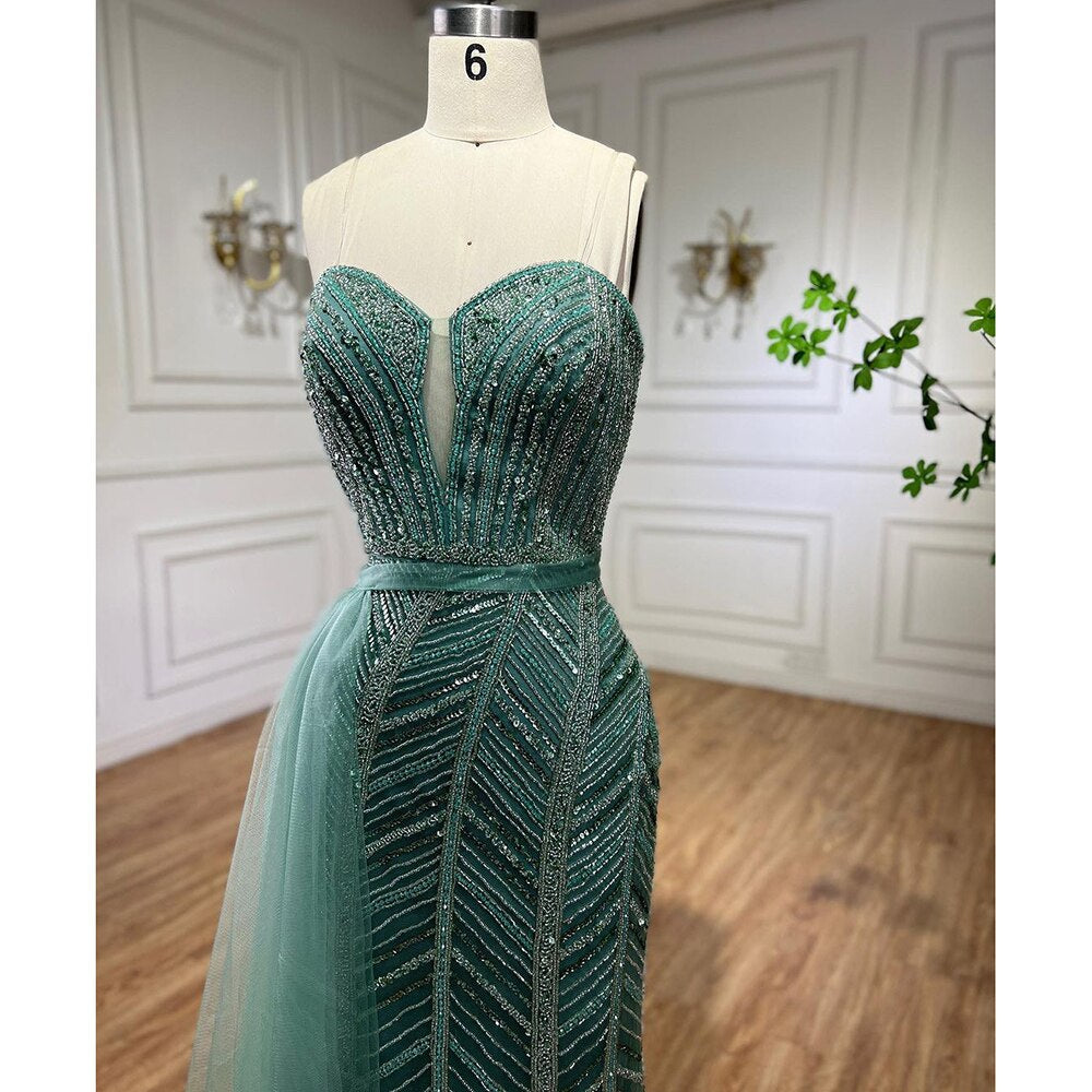 Serene Hill Arabic turquoise Mermaid Sexy High Split Beaded Long Evening Dresses Gowns For Women Wedding Party 2025 LA71966 - SERENE HILL