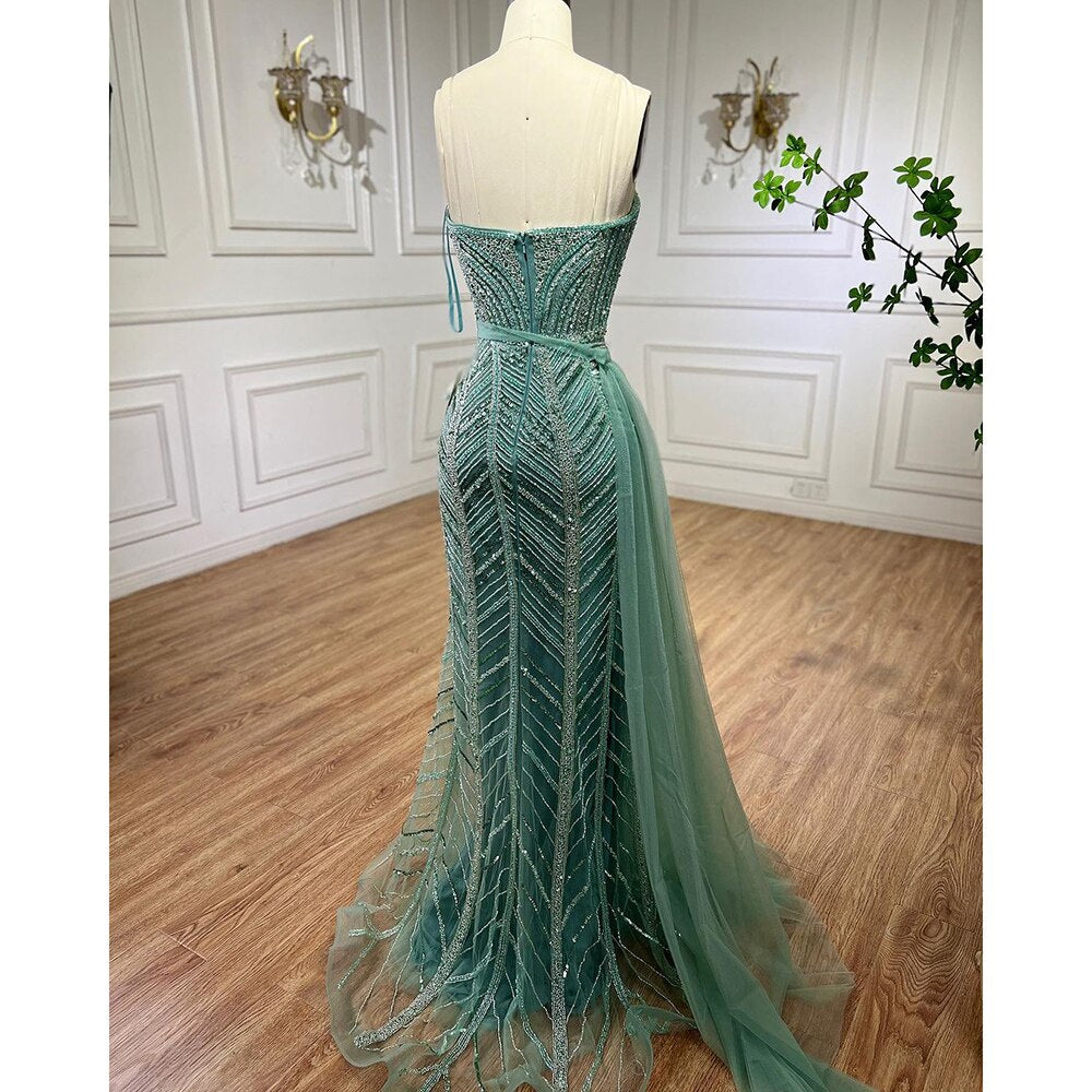 Serene Hill Arabic turquoise Mermaid Sexy High Split Beaded Long Evening Dresses Gowns For Women Wedding Party 2025 LA71966 - SERENE HILL
