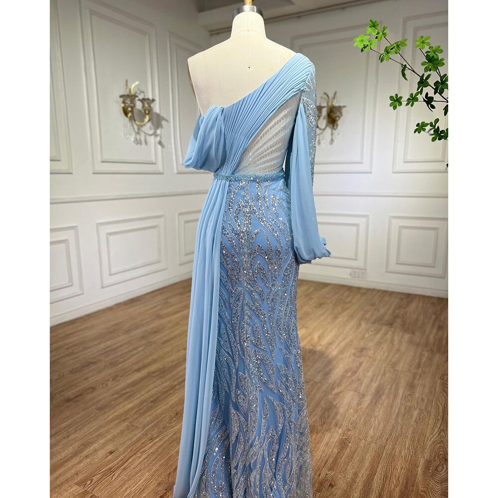 Serene Hill Blue Beaded Mermaid Evening Dresses Elegant Long Arabic Formal Gowns for Women Wedding Party 2025 LA72103 - SERENE HILL