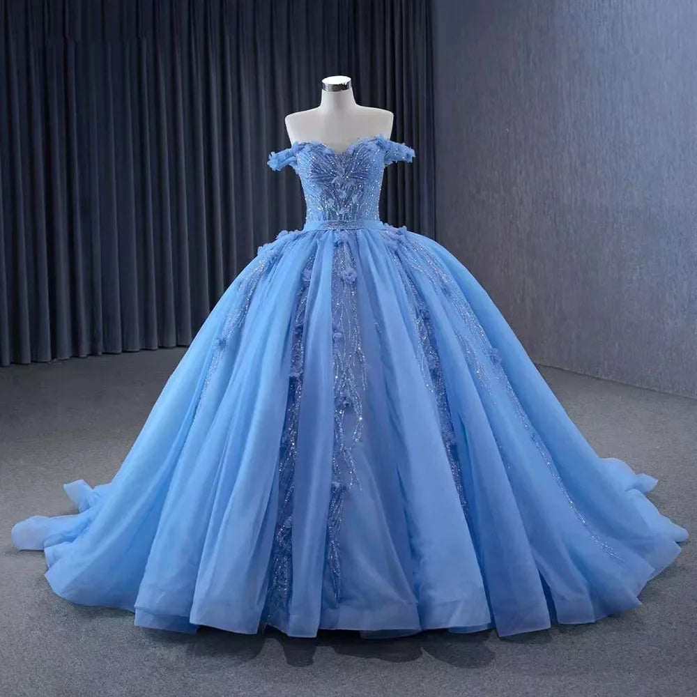 Cinderella Wedding Dress Blue Elegant Luxury Ball Gown Bride Gowns 2025 HM231124 Blue / 16 / 50cm