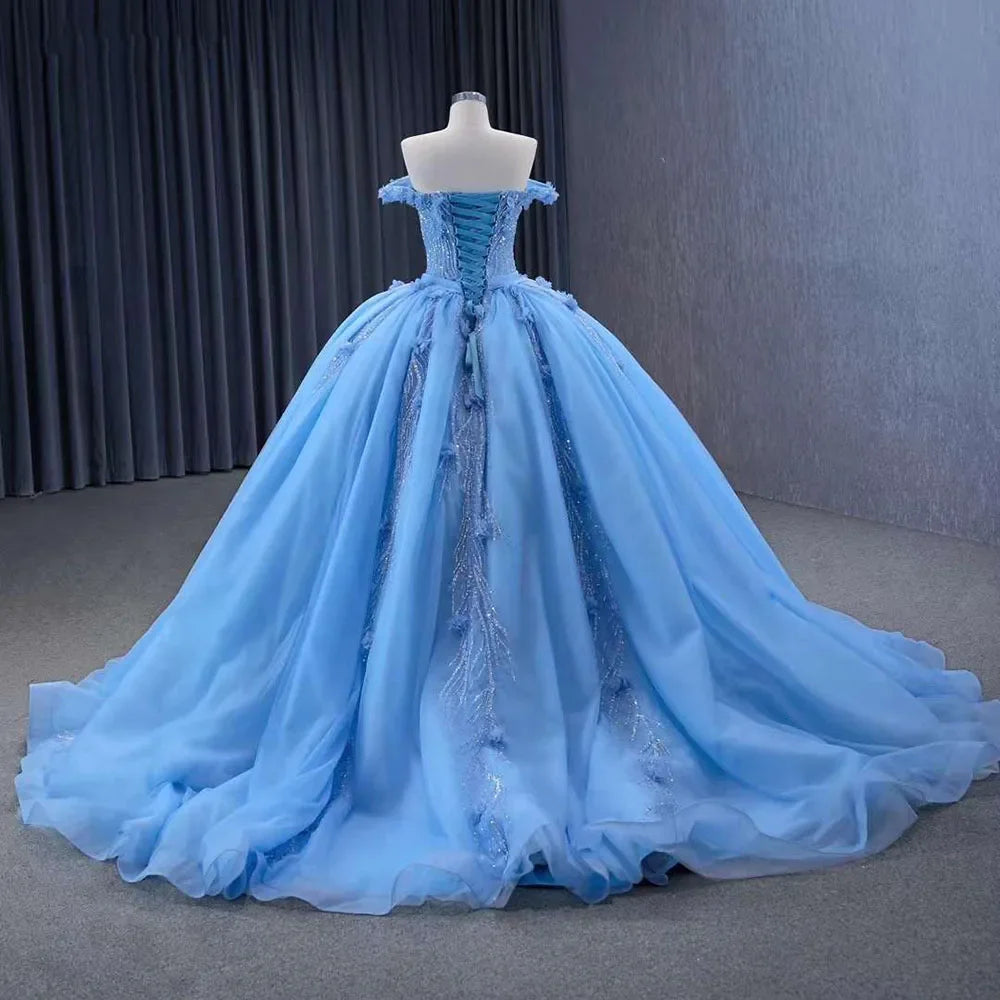 Cinderella Wedding Dress Blue Elegant Luxury Ball Gown Bride Gowns 2025 HM231124 - SERENE HILL