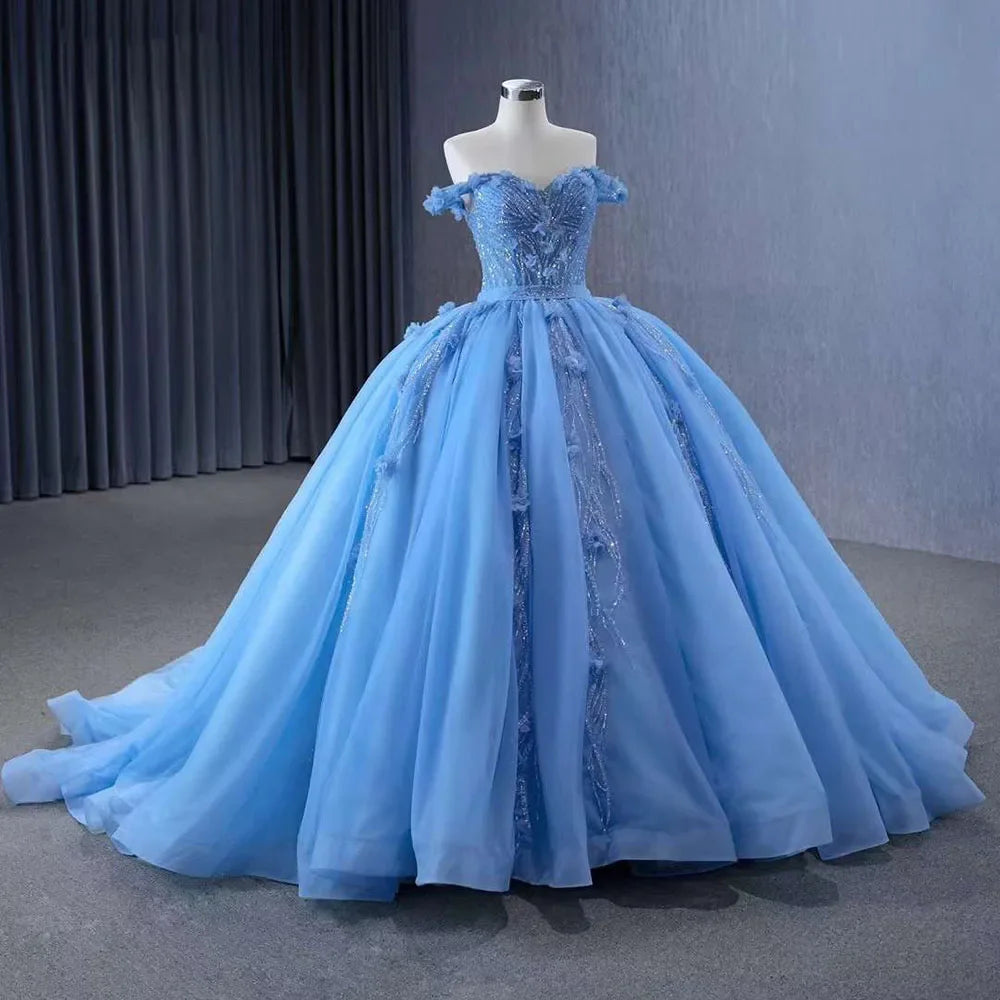 Cinderella Wedding Dress Blue Elegant Luxury Ball Gown Bride Gowns 2025 HM231124 - SERENE HILL