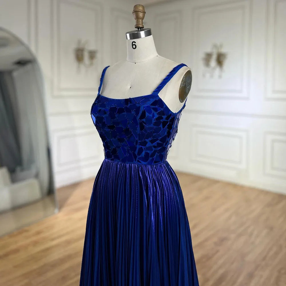 Serene Hill Blue Halter Straps Front Lace-Up Back Mermaid Beaded Sequined Evening Gown for Women | Wedding Party 2025 LA72612 - SERENE HILL