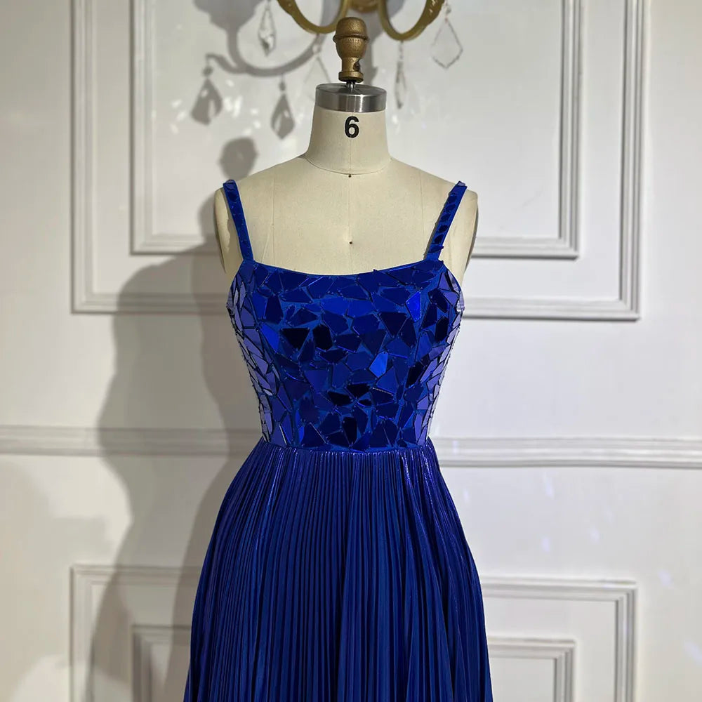 Serene Hill Blue Halter Straps Front Lace-Up Back Mermaid Beaded Sequined Evening Gown for Women | Wedding Party 2025 LA72612 - SERENE HILL