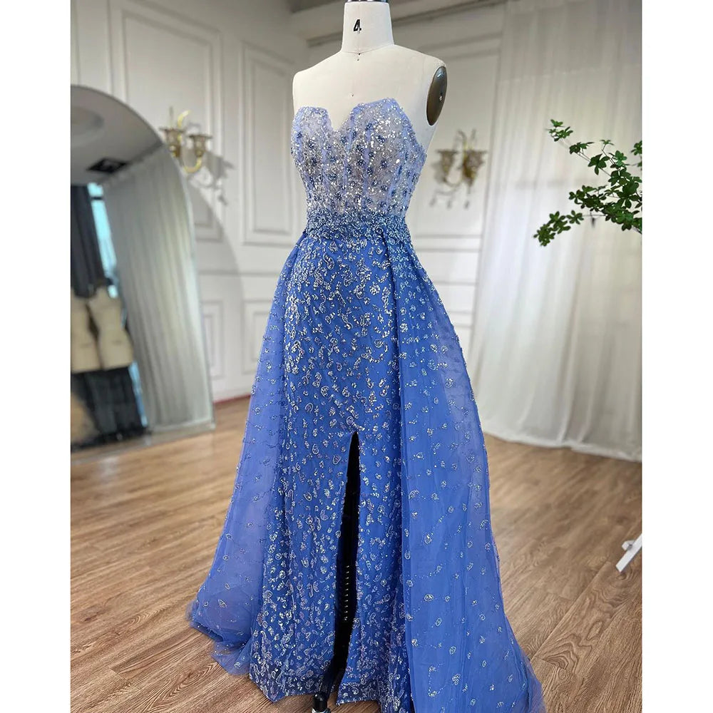 Serene Hill Blue Mermaid High Split With Skirt Sweetheart Beaded Party Dresses Formal Women Evening LA71796 - SERENE HILL