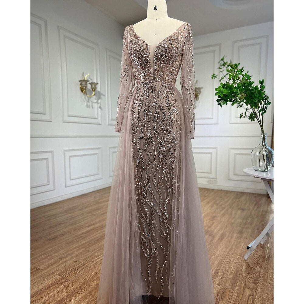 Serene Hill Blue Mermaid Sexy Elegant One Shoulder Evening Dresses Gowns Beaded Luxury 2025 For Women Party LA71629 - SERENE HILL