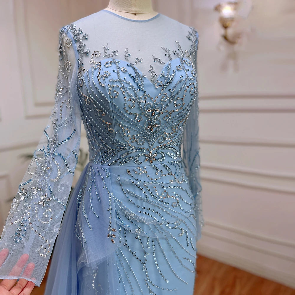On Sale no return no refundSerene Hill Blue Mermaid Sexy High Split Elegant With Skirt Lace Beaded Evening Dresses Gowns For Women Party LA71781 - SERENE HILL
