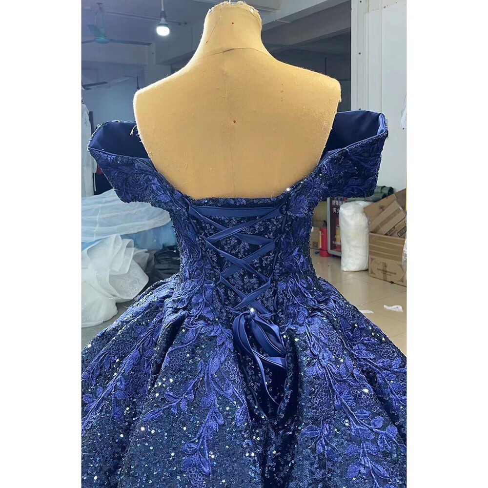 Serene Hill Blue Sexy Off Shoulder Luxury Beaded Sequined Up Bride Gowns Wedding Dress 2025 High End Custom Made HM66536B - SERENE HILL