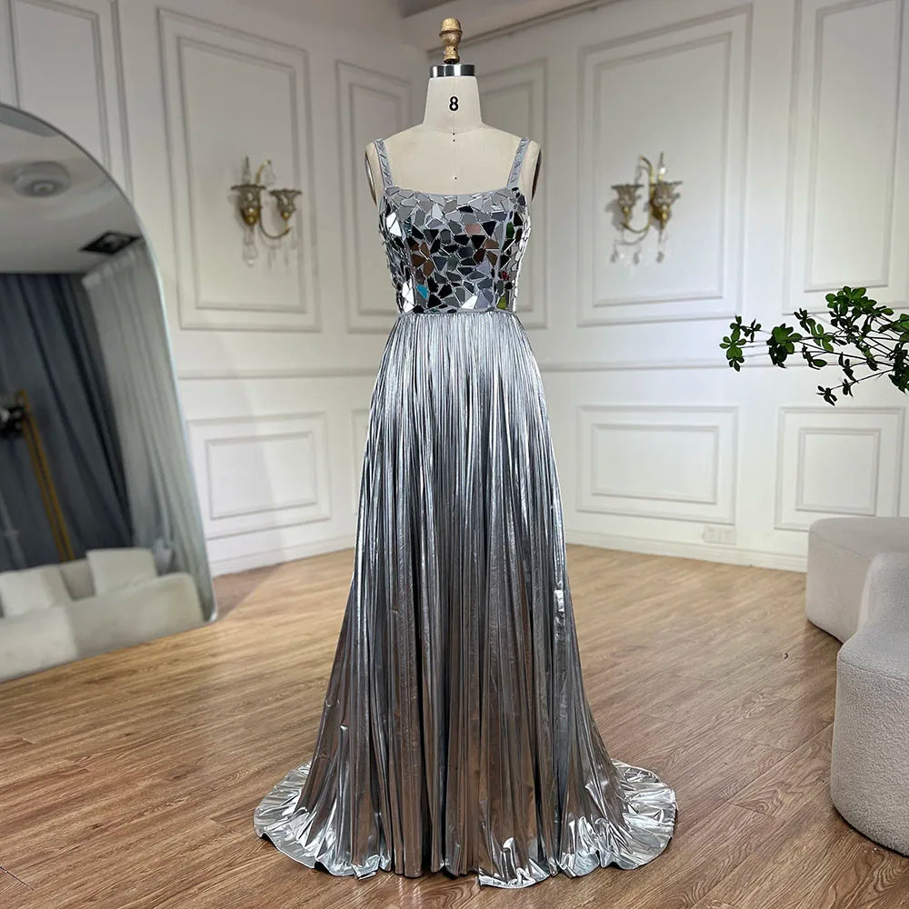 Serene Hill Blue Spaghetti Straps Lace-Up Back Mermaid Beaded Sequined Prom Dress for Women Wedding Party 2025 LA72612 - SERENE HILL