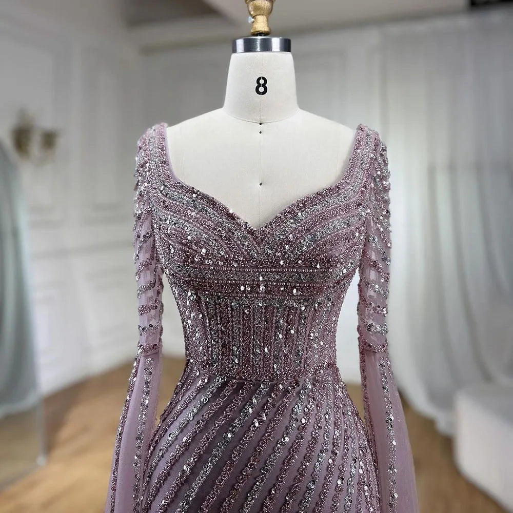 Blue Sweetheart Beaded Long Sleeves Mermaid Evening Gown LA72314 - SERENE HILL