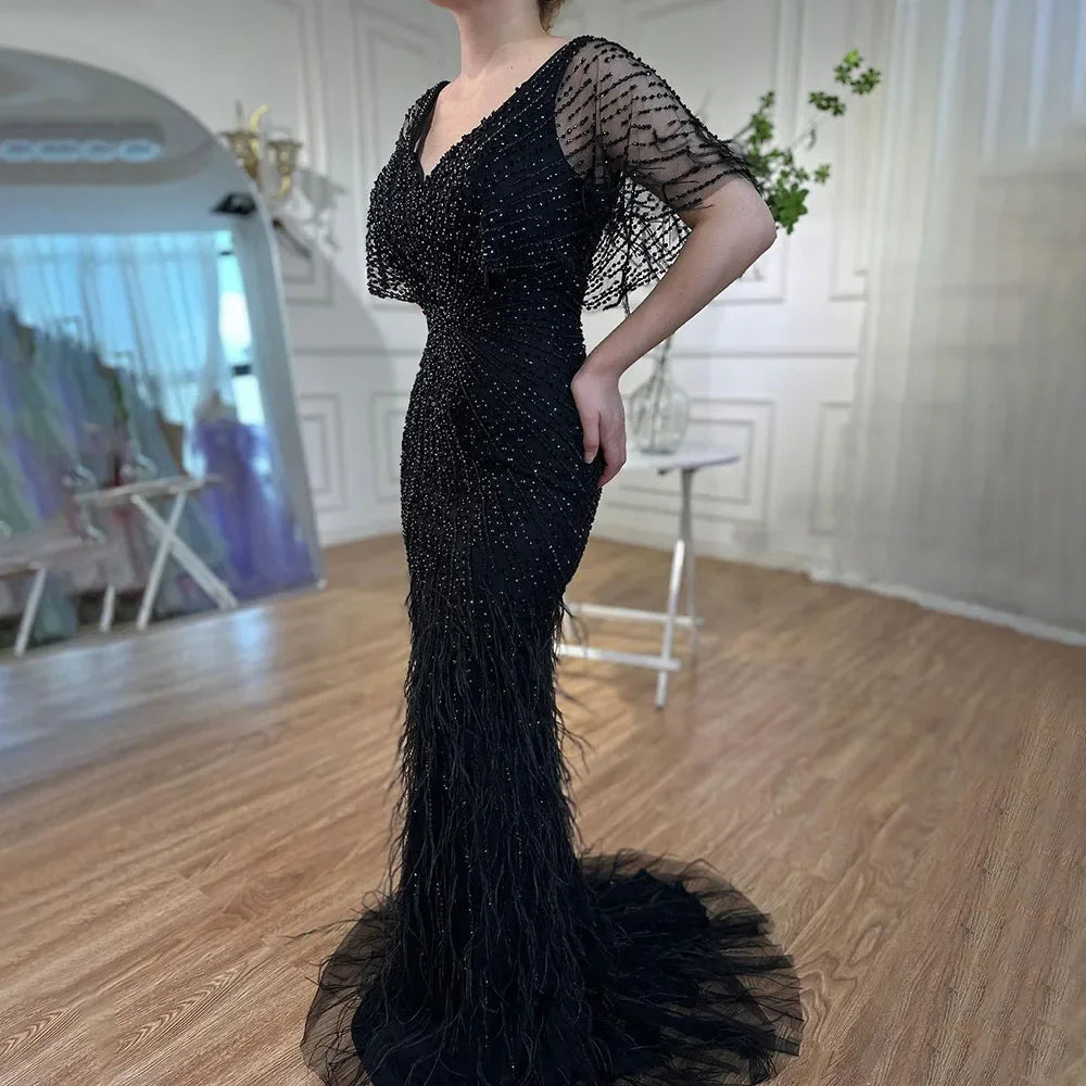 Dubai Feathers Brown Mermaid Evening Dresses LA71323 - SERENE HILL