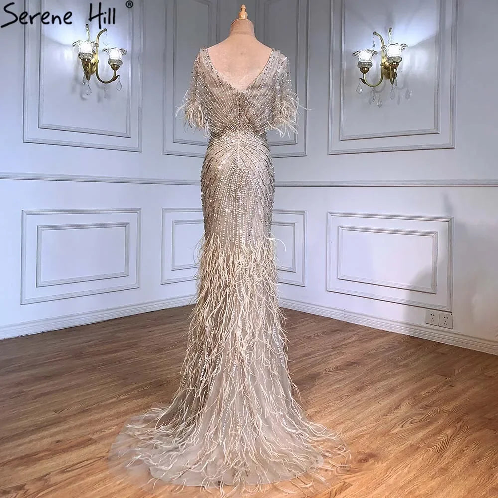 Dubai Feathers Brown Mermaid Evening Dresses LA71323 - SERENE HILL