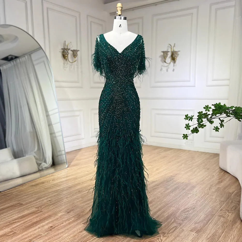 Dubai Feathers Brown Mermaid Evening Dresses LA71323 - SERENE HILL
