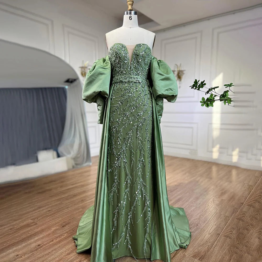 Serene Hill Champagne Luxury Mermaid Evening Dresses Long Gowns with Half Purr Sleeves and Elegant for Women Party LA71120 - SERENE HILL