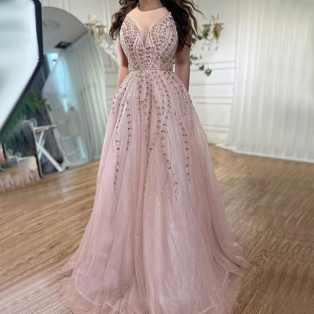 Luxury Dubai Arabic Long A-Line Spaghetti Strap Graduation School Party Gown Celebrity Prom Dresses LA71887 - SERENE HILL