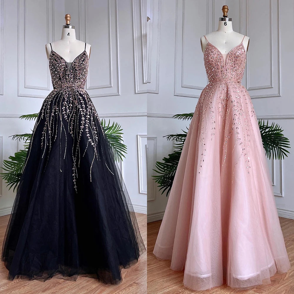 Luxury Dubai Arabic Long A-Line Spaghetti Strap Graduation School Party Gown Celebrity Prom Dresses LA71887 - SERENE HILL