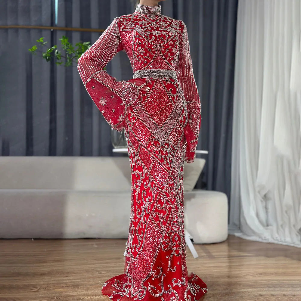 strapless open back dress Luxury Dubai Muslim Red Mermaid Black Evening Dress with Cape Sleeves –  SERENE HILL