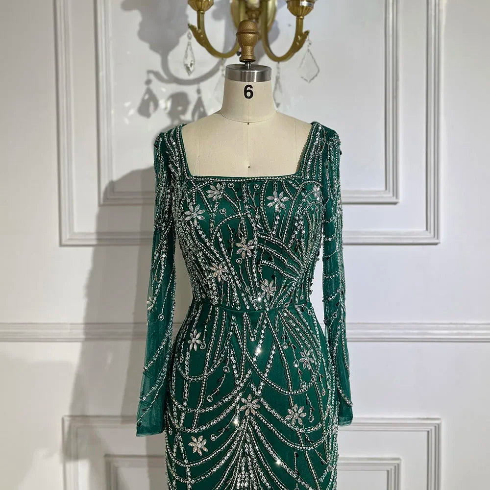 Serene Hill Dark Green Mermaid Dress Crystal Beaded Arabic Evening Gown for Women Perfect for Weddings and Parties 2025 LA72242 - SERENE HILL