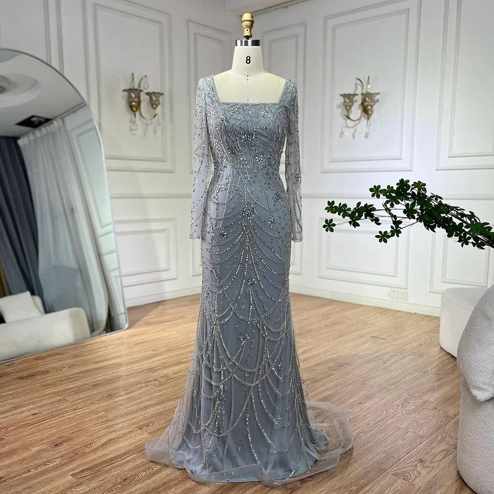 Serene Hill Dark Green Mermaid Dress Crystal Beaded Arabic Evening Gown for Women Perfect for Weddings and Parties 2025 LA72242 - SERENE HILL