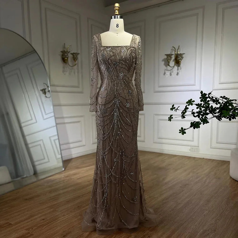 Serene Hill Dark Green Mermaid Dress Crystal Beaded Arabic Evening Gown for Women Perfect for Weddings and Parties 2025 LA72242 - SERENE HILL