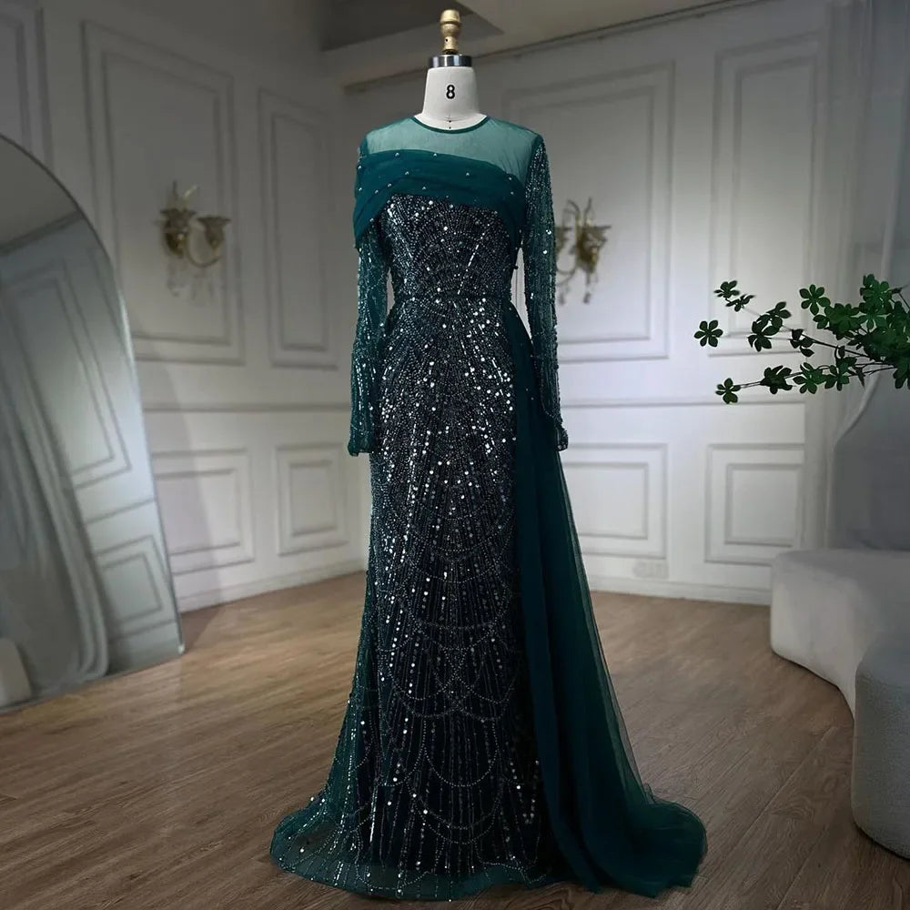 Luxury Champagne Mermaid Long Sleeves Arabic Evening Dress LA72254A - SERENE HILL