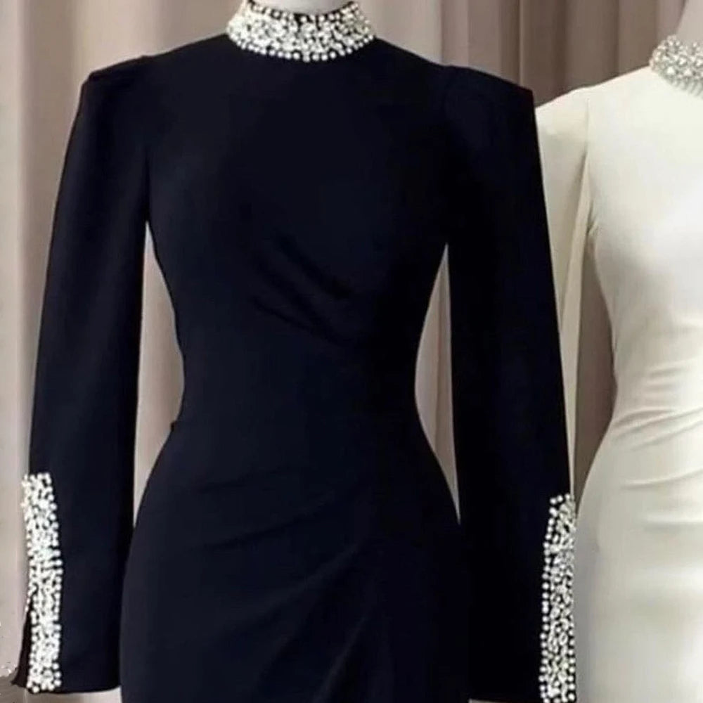 Luxury Black Satin Long Sleeves Mermaid Evening Dress LA72476 - SERENE HILL