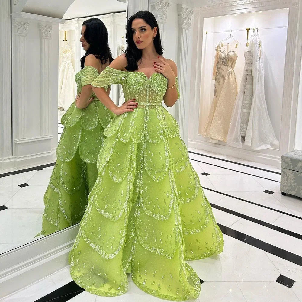 Serene Hill Dubai Arabic Blue A Line Luxury Beaded Bling Evening Dresses Gowns For Women Wedding Party 2025 LA72307 - SERENE HILL